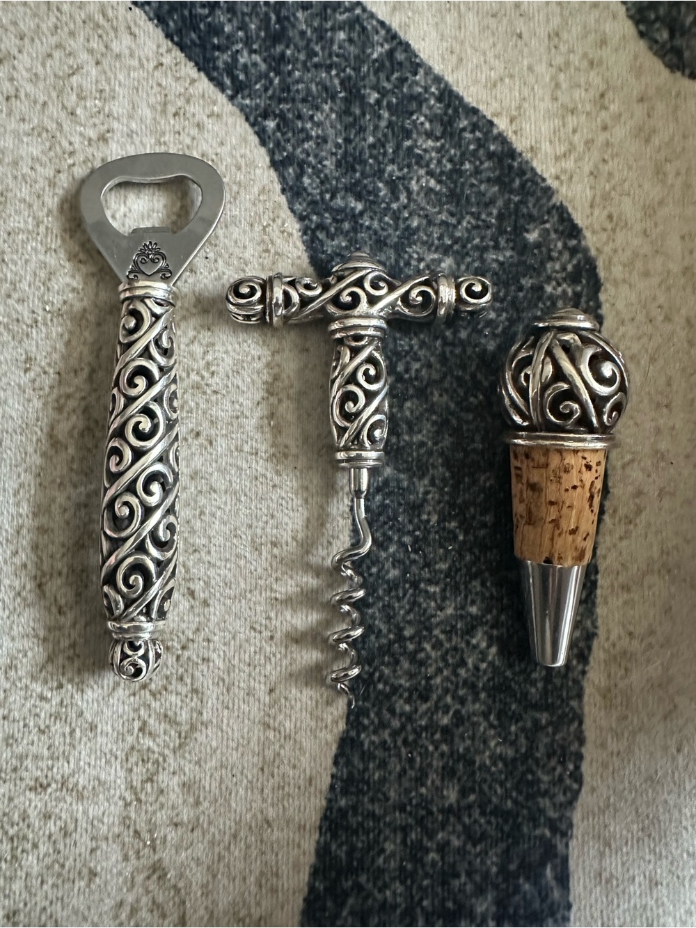 Brighton Ornate Silver blend Corkscrew, Bottle Opener & Stopper Set